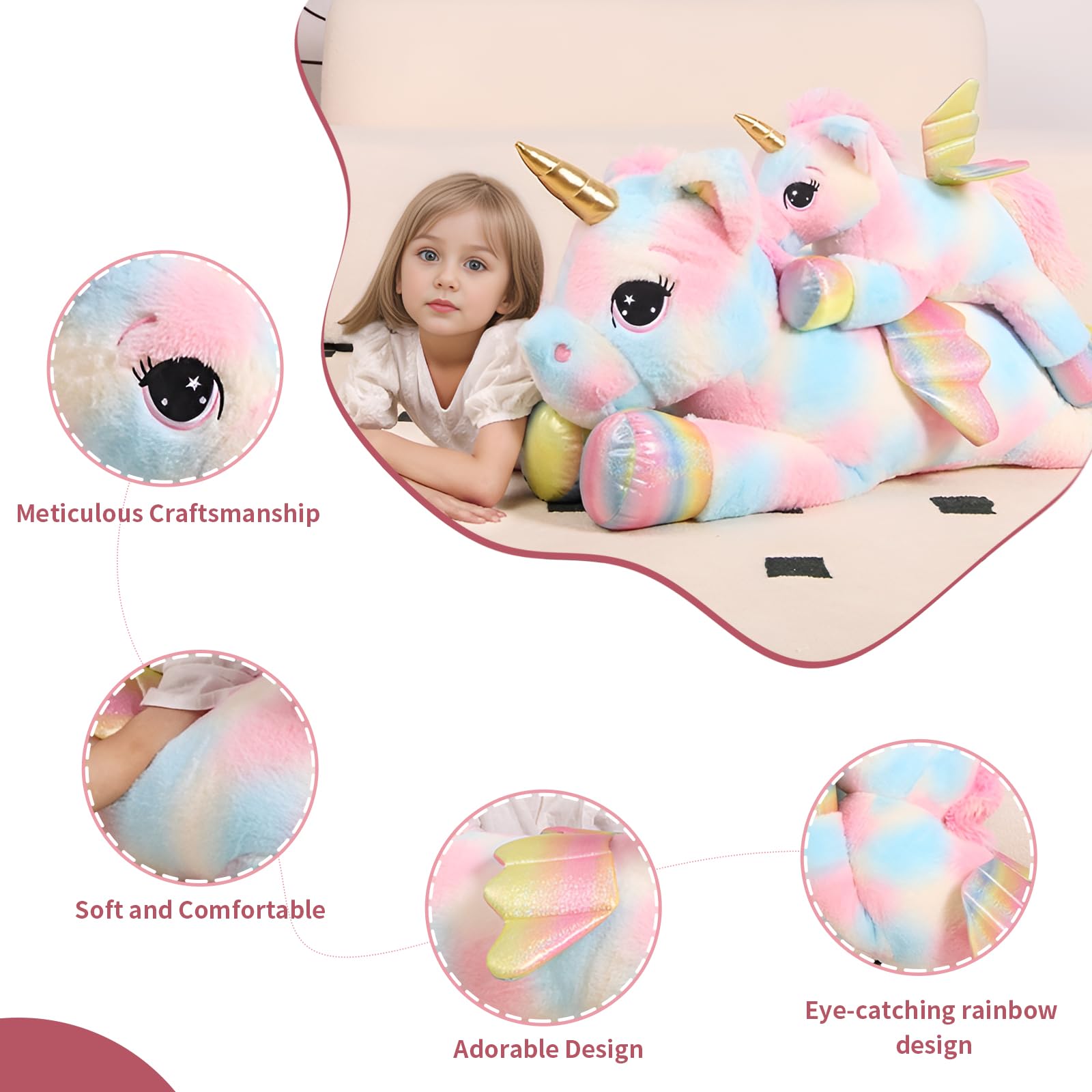 FFxiong giant 110cm unicorn plush, a statement piece for kids' rooms.