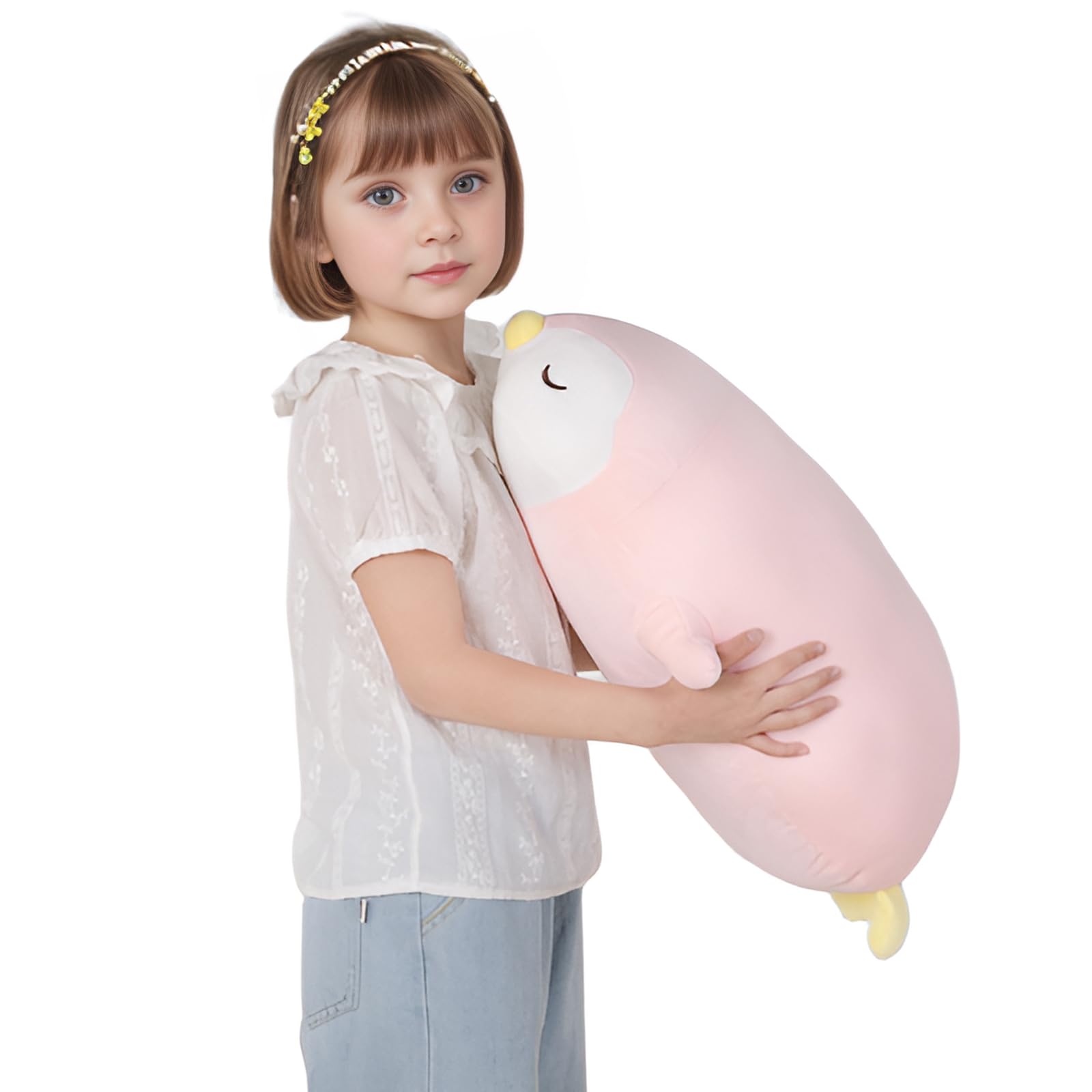 FFxiong 22-inch penguin plush with sleepy expression as bedtime companion.