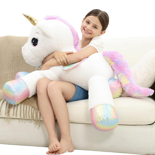 FFxiong unicorn plush fabric close-up shows soft material for hugs.