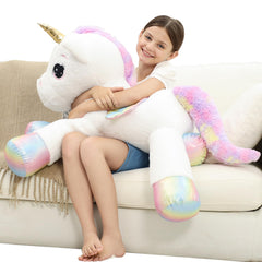 FFxiong unicorn plush fabric close-up shows soft material for hugs.