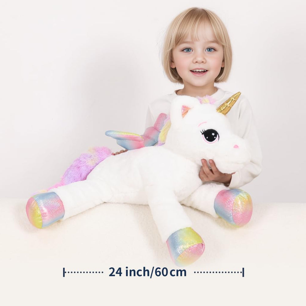 FFxiong unicorn plush rainbow wings close-up, bright colors and plush texture