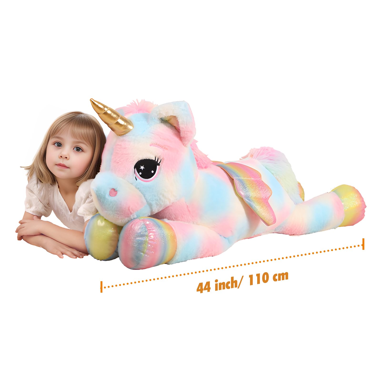 FFxiong unicorn plush with rainbow wings, a giant, cuddle-worthy companion.