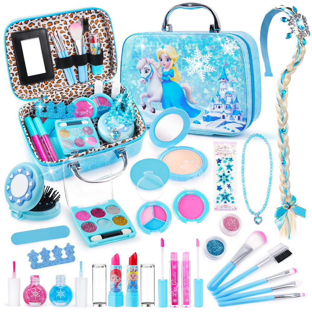 FHJAX kids makeup blue case keeps cosmetics organized for playtime.
