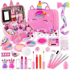 fhjax Kids Makeup Set pink box open for easy organization