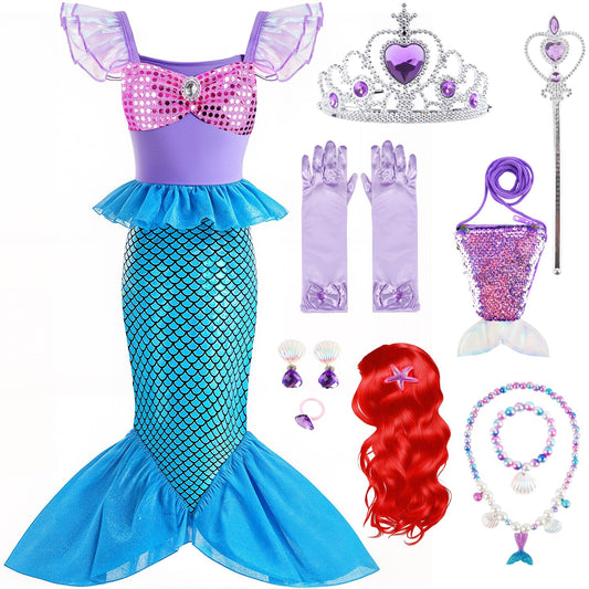fhjax Little Mermaid dress and wig set for imaginative dress-up fun