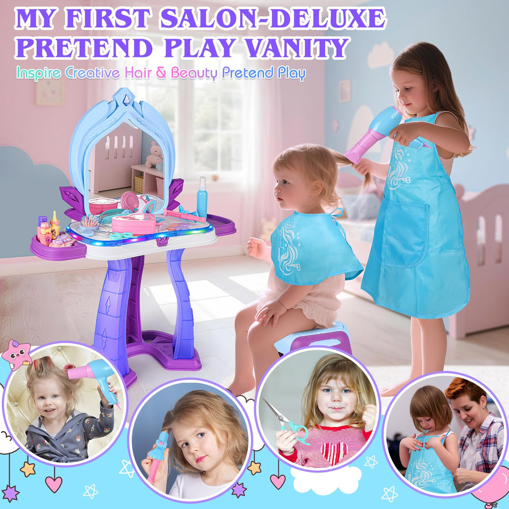 FHOZGECY Princess vanity mirror with magic lights sparks imaginative makeup play.