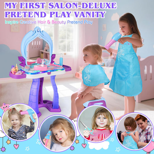 FHOZGECY Princess vanity mirror with magic lights sparks imaginative makeup play.
