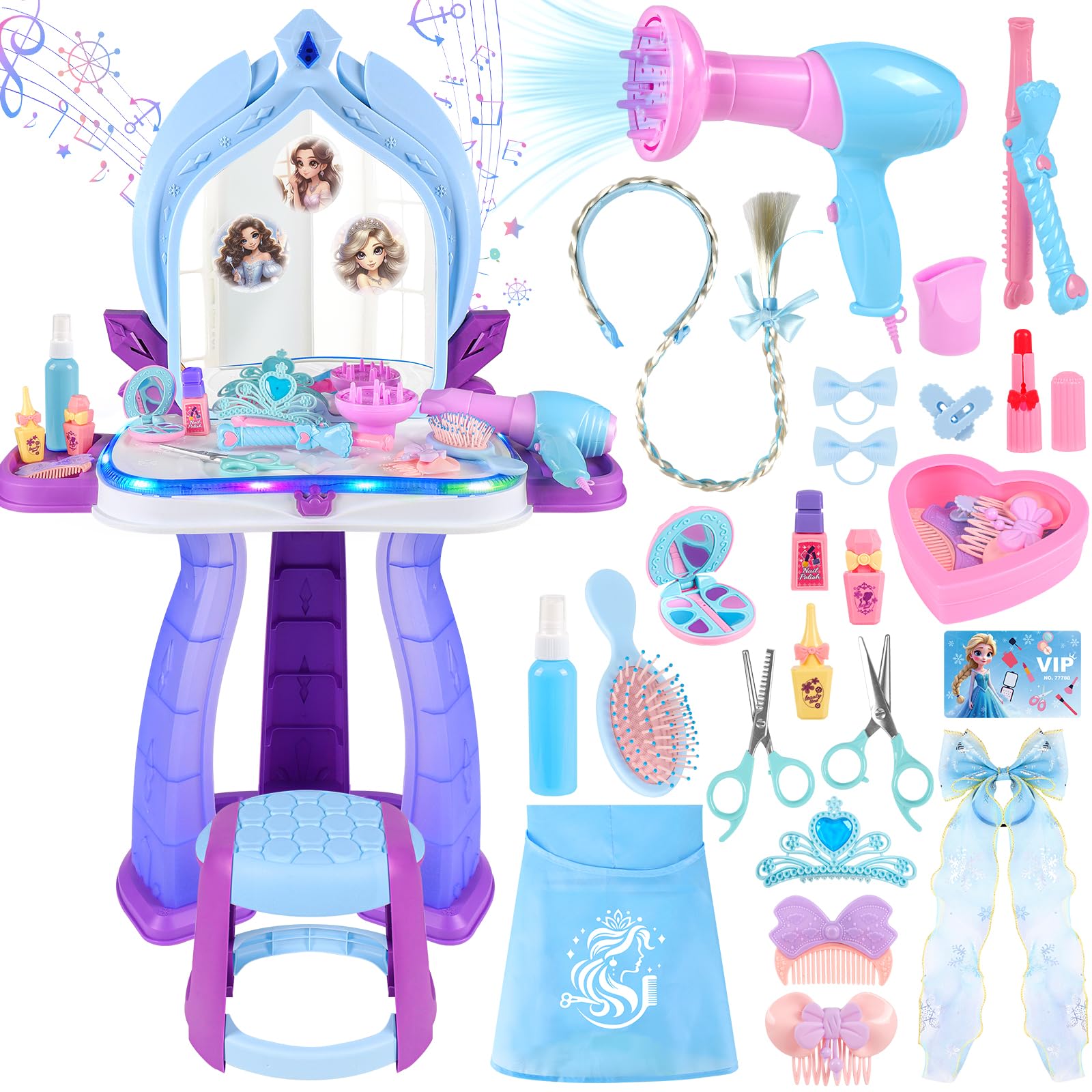 FHOZGECY Princess vanity table and chair for toddlers enhances pretend play.