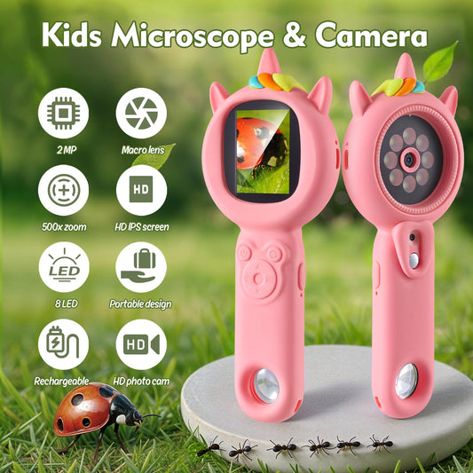 FHskFH Kids Microscope offers 500x magnification for tiny details