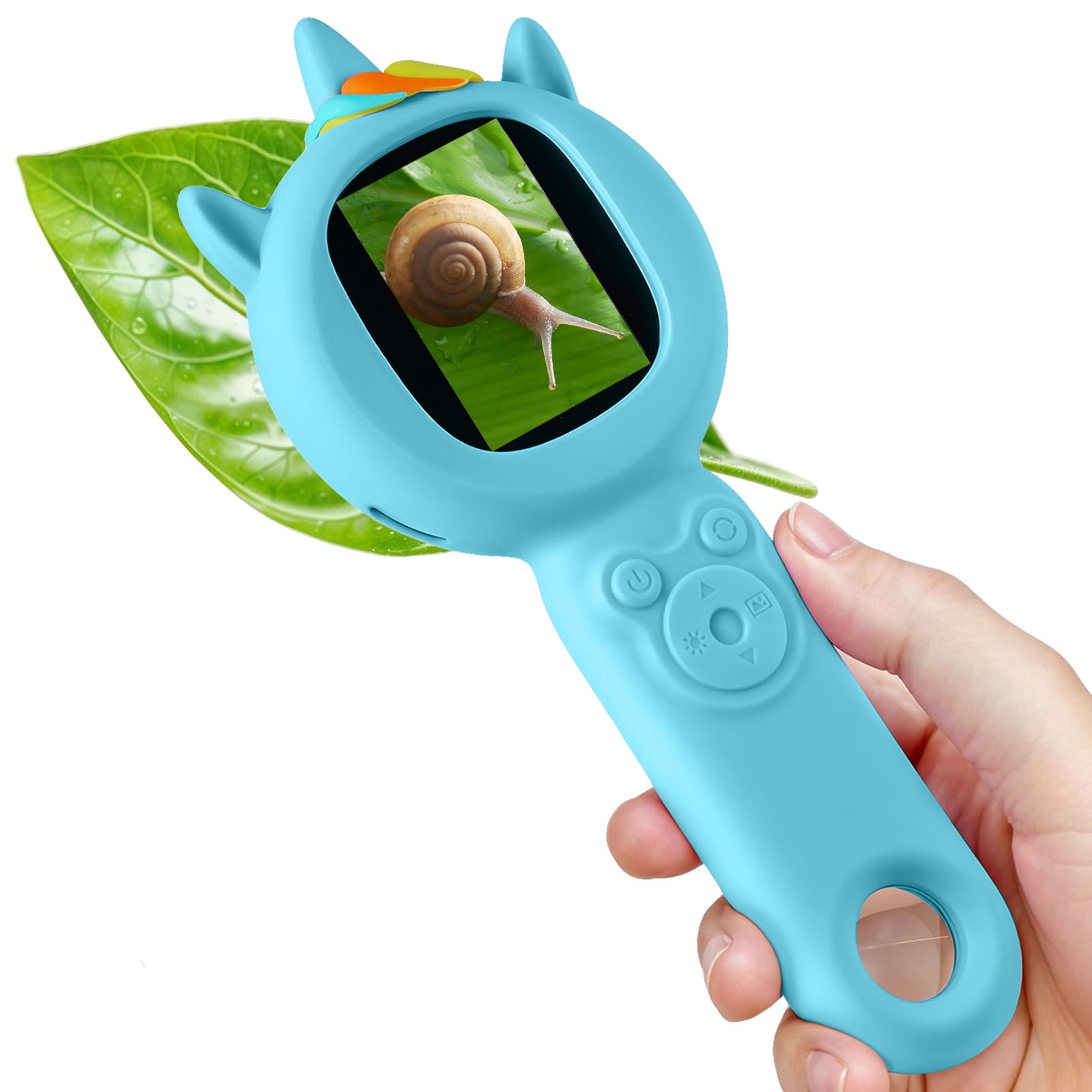 FHskFH Kids Microscope 500x magnification close-up on a leaf sample, perfect for budding scientists.