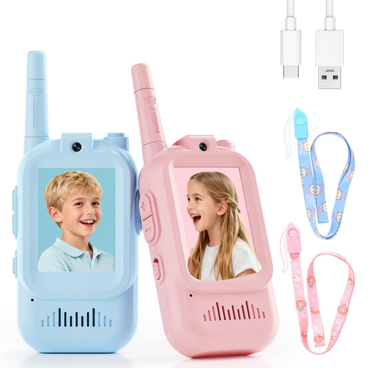 FHskFH Video Walkie Talkies for Kids with camera and screen for real-time chats.