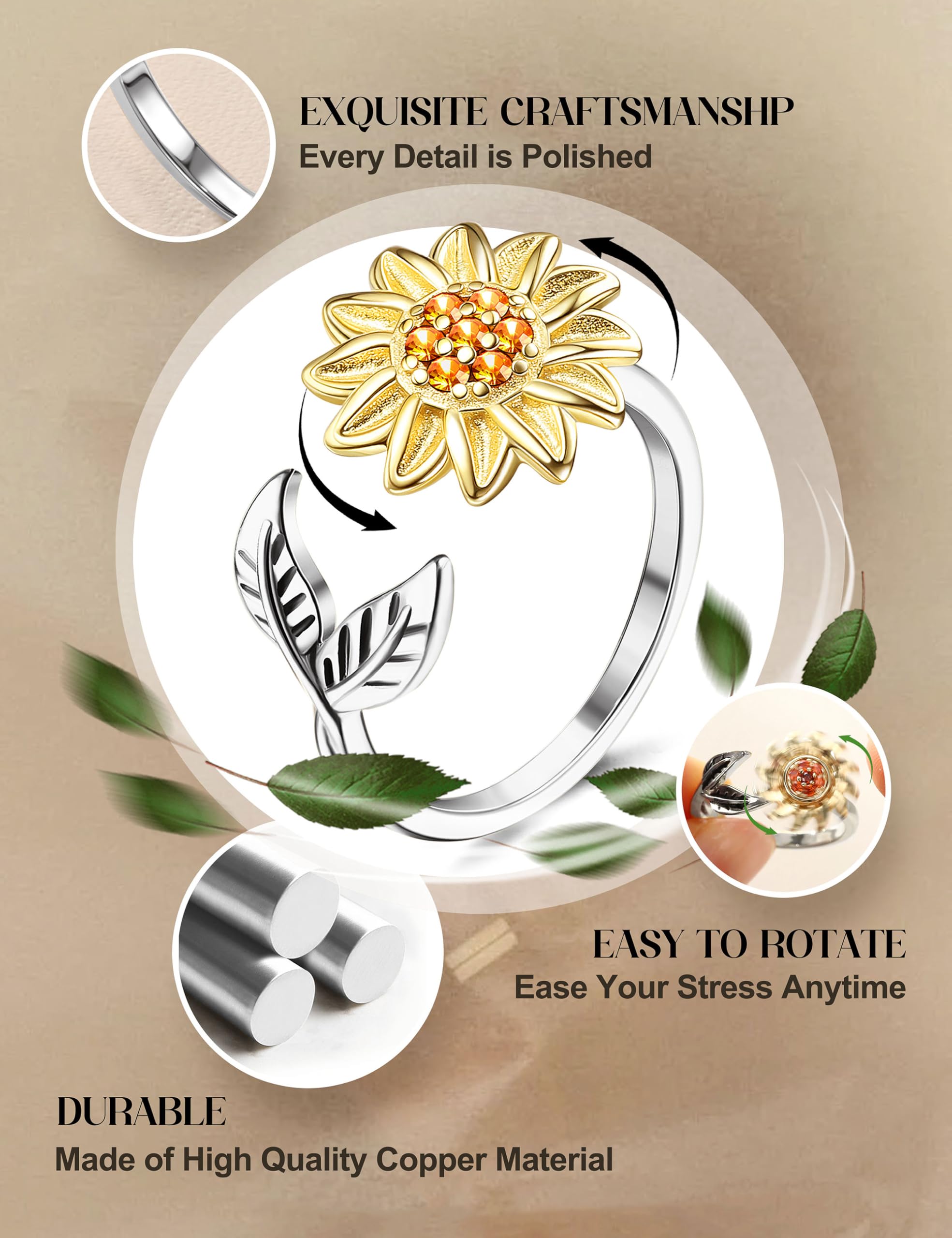 FIBO STEEL CZ-stone ring for subtle stress calming on the go