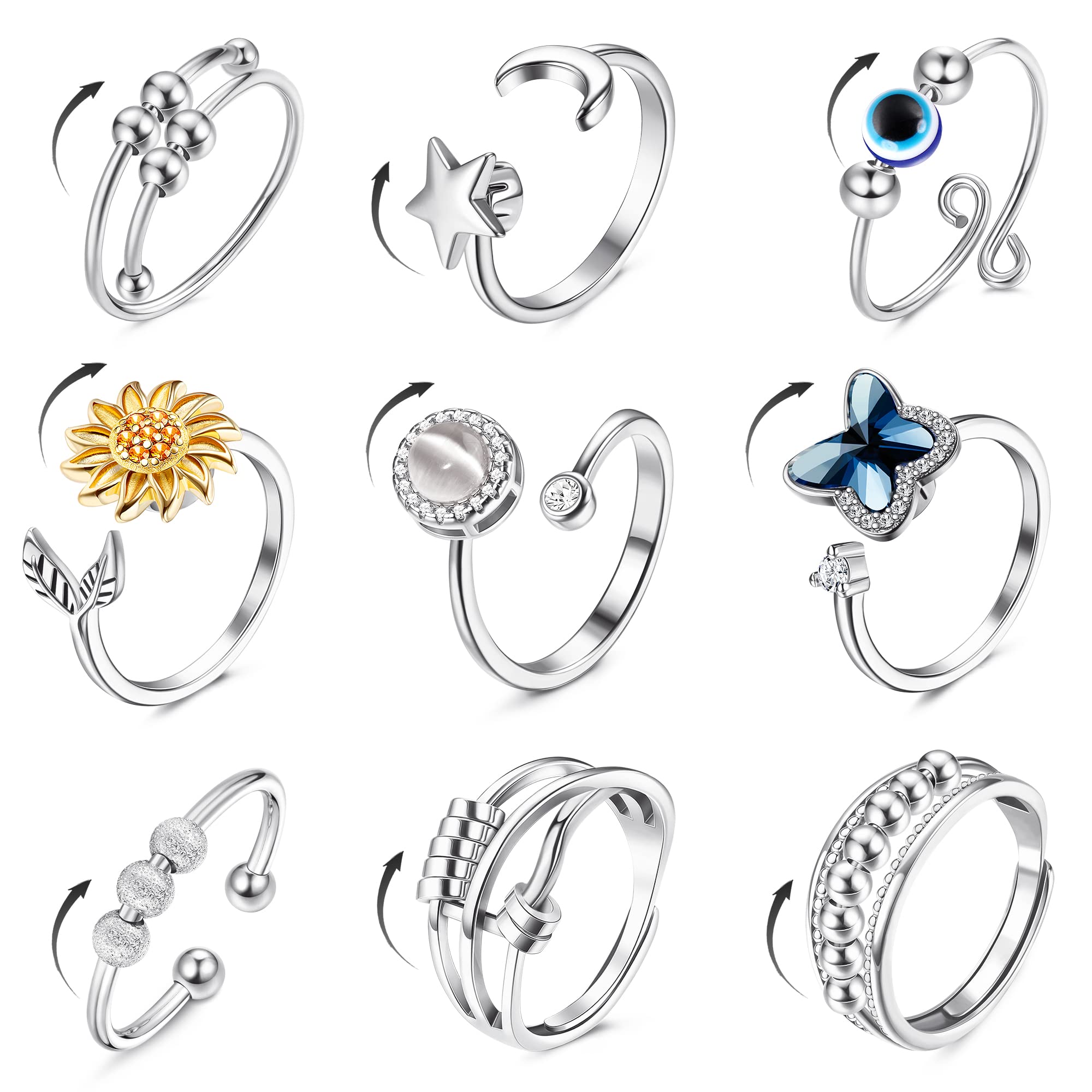 FIBO STEEL Sunflower design ring for discreet anxiety relief and everyday wear