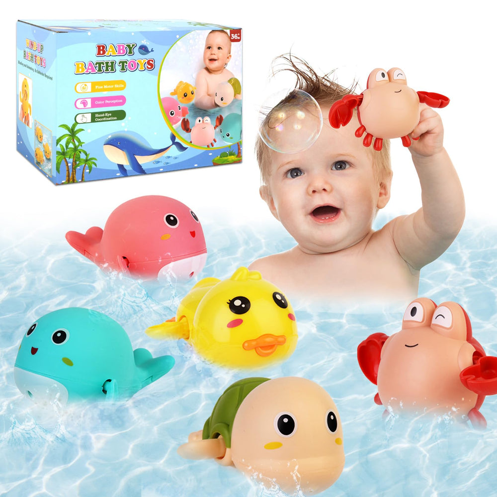 FICCURYS bath toy dolphin winds up to glide for engaging bath play.
