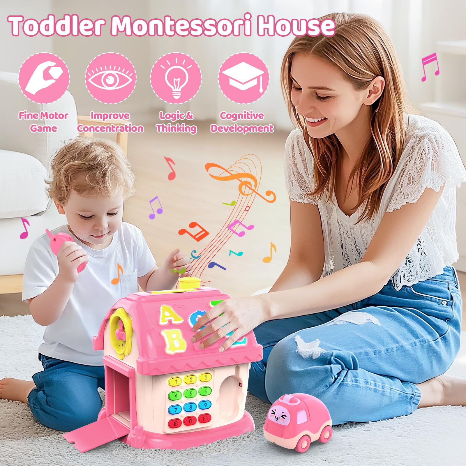 Fidecexv Montessori toy house keypad and phone promote fine motor skills and sequencing.
