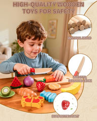 Fiderix wooden vegetables and meats promote safe pretend cooking.