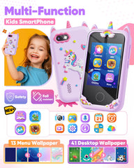 Fiechcco Kids Smart Phone Purple with dual cameras for clear kid selfies