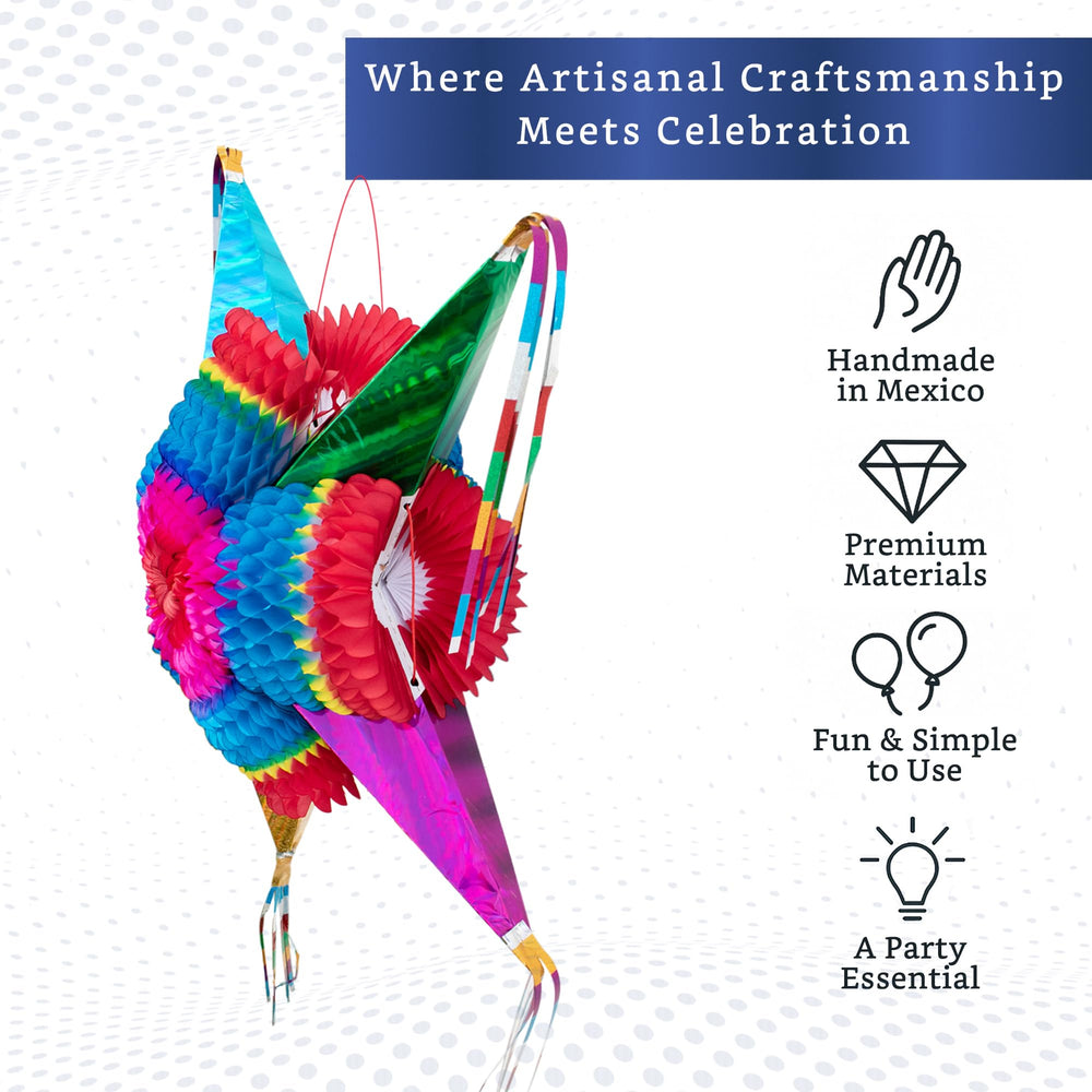 Fiesta Wraps handmade pinata showcases traditional patterns for authentic ambiance.