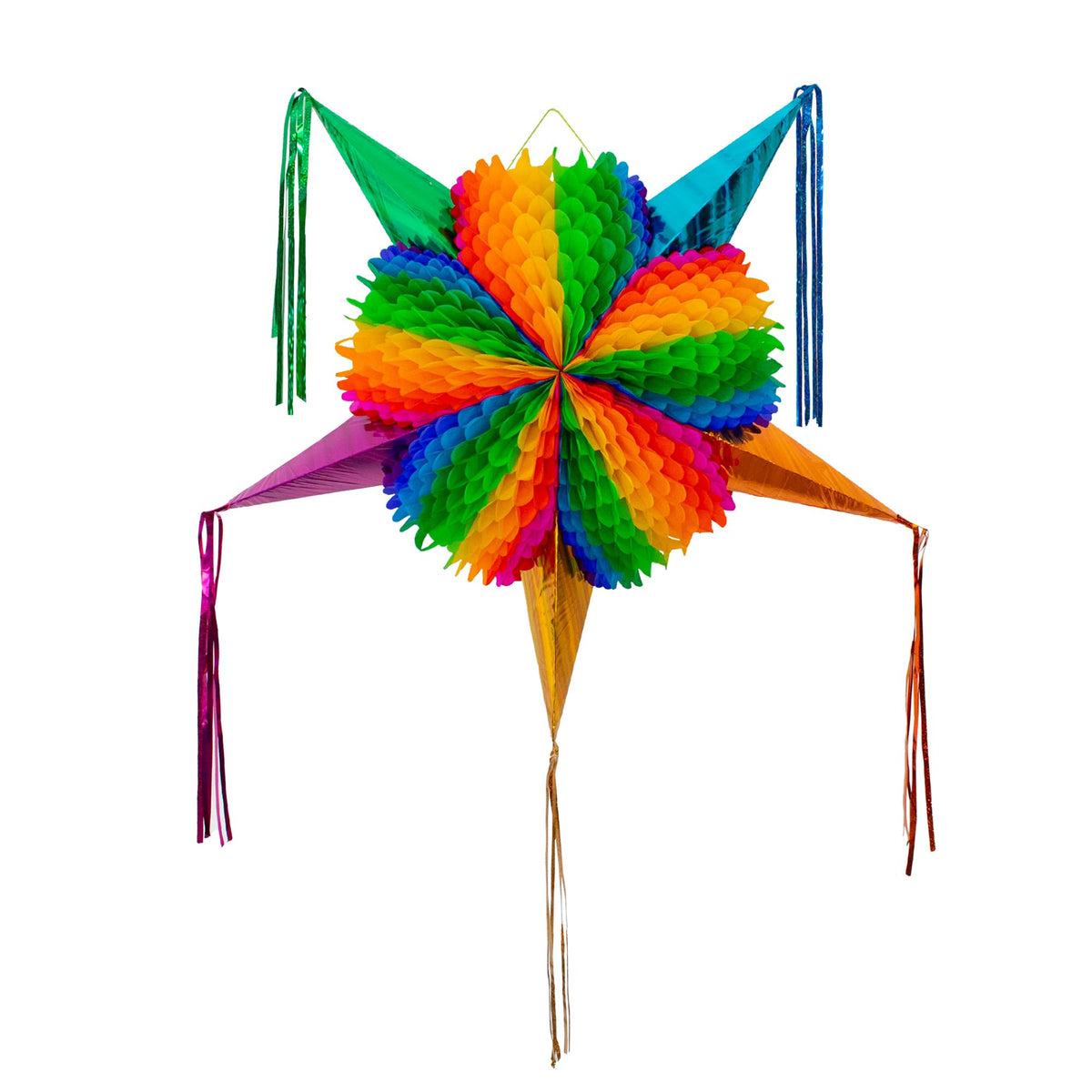 Fiesta Wraps Mexican Pinata Rainbow 26in, ideal birthday decor with vibrant colors.