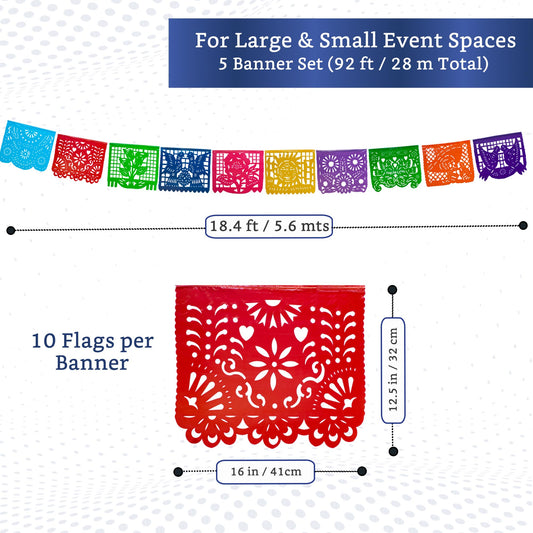 Fiesta Wraps papel picado banner close-up showing 10 flag designs