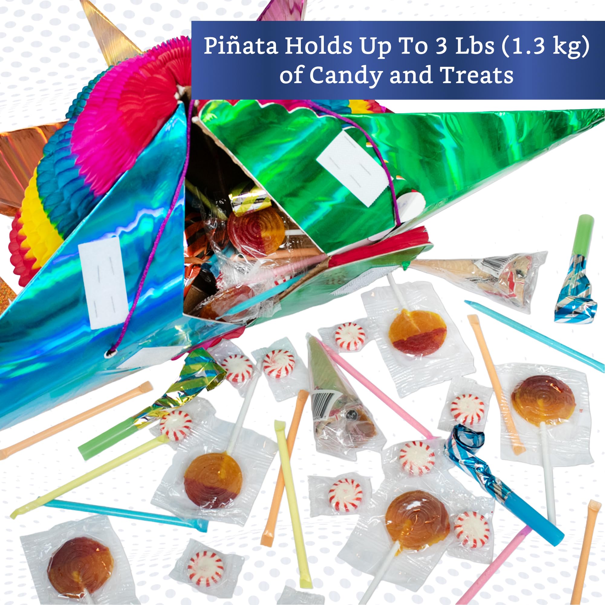 Fiesta Wraps pinata holds up to 3 lbs of treats for festive play.