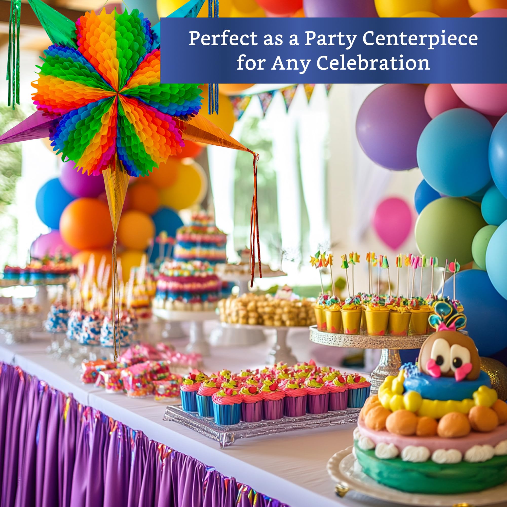 Fiesta Wraps easy-hang pinata, unfold, fill, Velcro, and suspend in minutes.