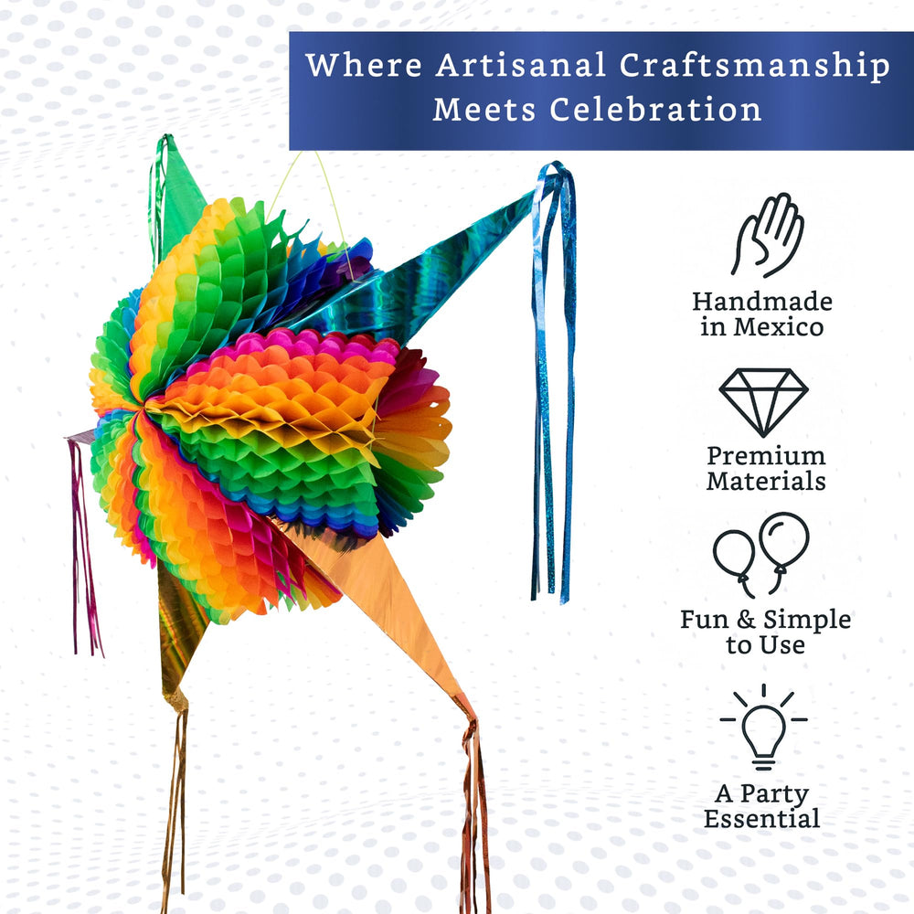 Fiesta Wraps pinata with foil streamers adds festive sparkle to any venue.