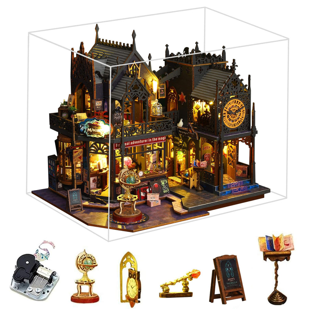 Fifijoy Holo Magic City dollhouse front view with glowing LED lights