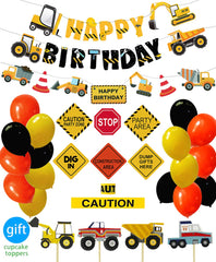 FIGEPO construction banner featuring excavator and bulldozer for a themed party backdrop.