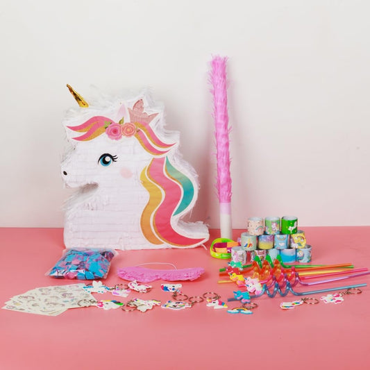 FIGEPO Unicorn pinata candy closeup, colorful treats ready to reveal