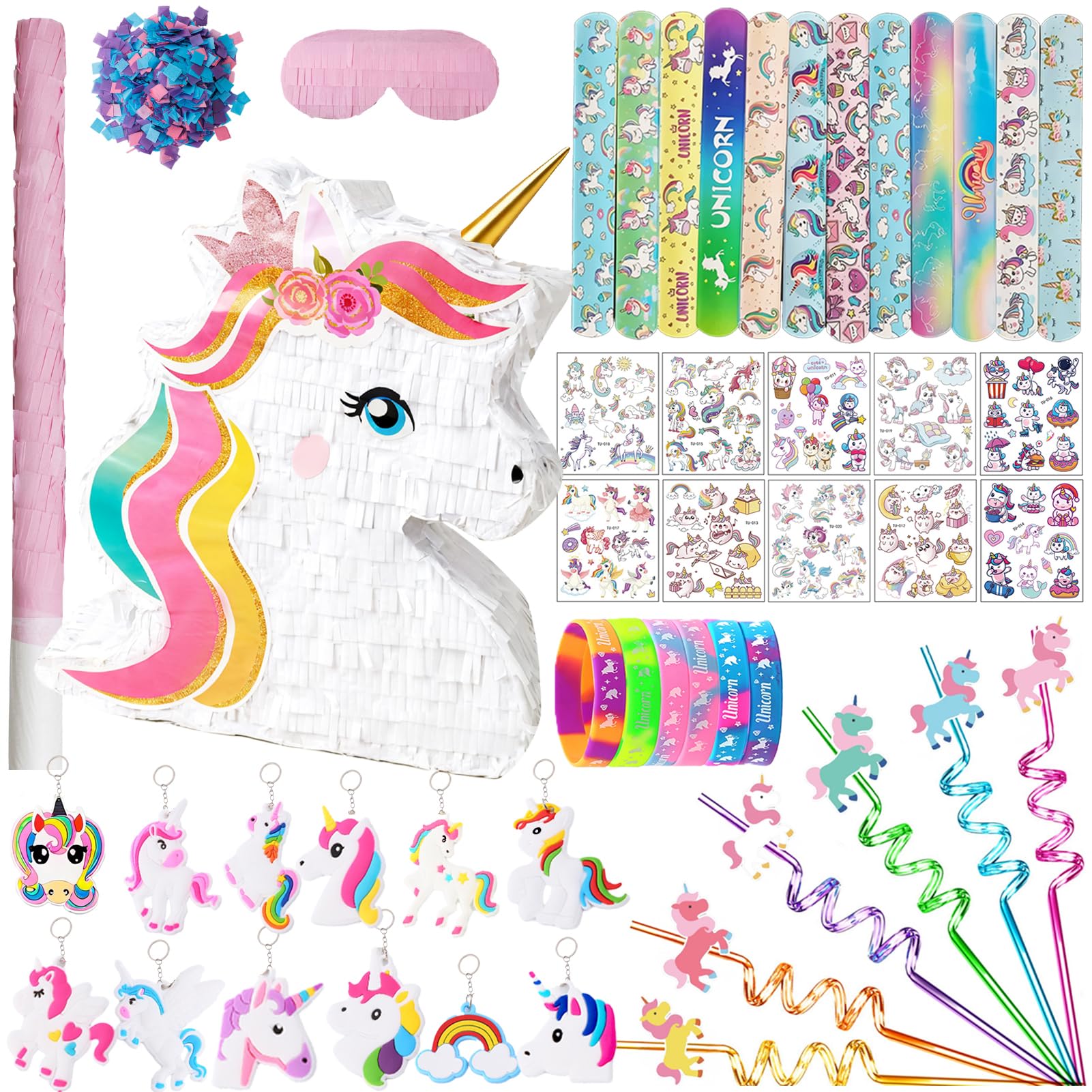 FIGEPO Unicorn pinata full view, festive centerpiece and game for parties