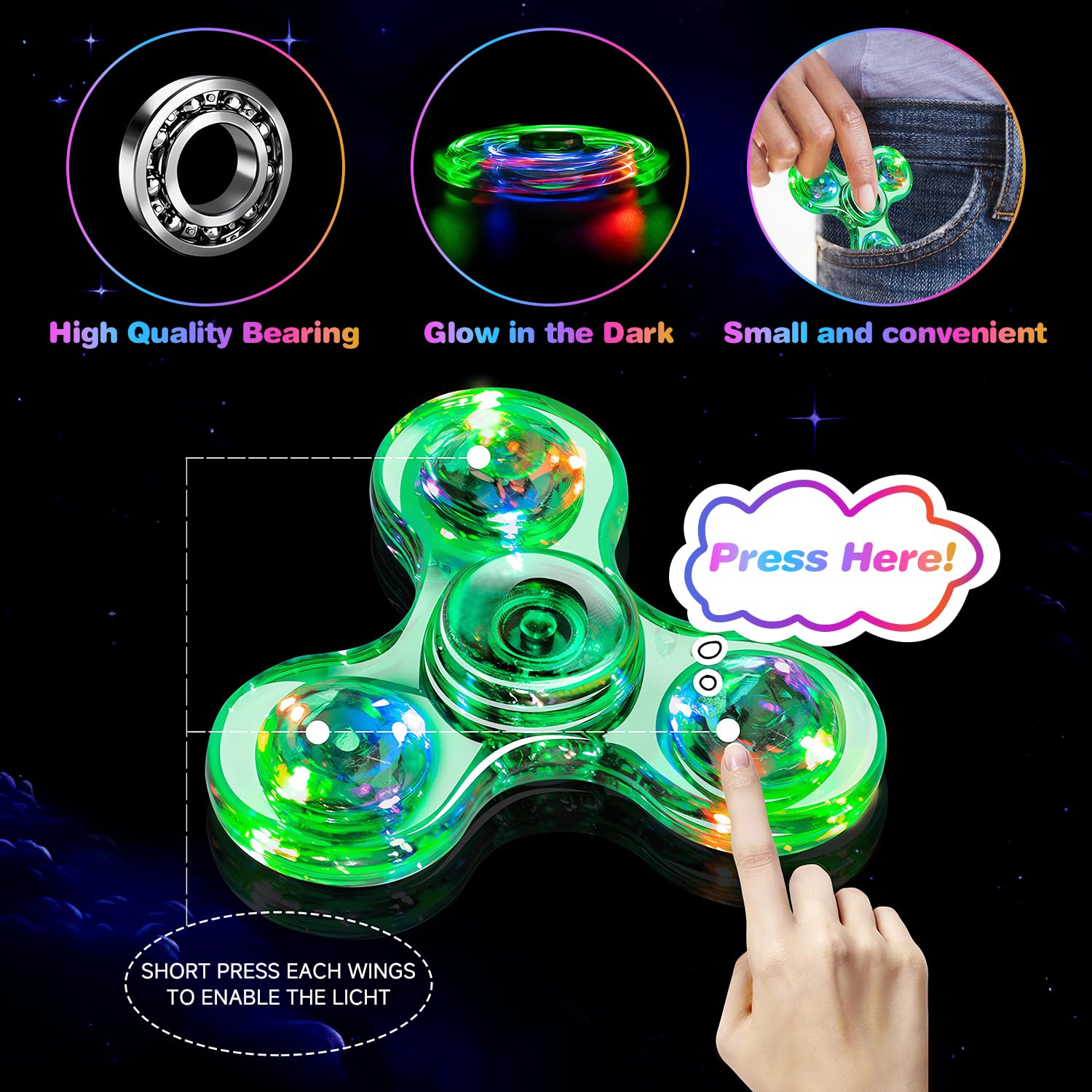 FIGROL yellow box light up spinner with LED patterns for vibrant visual play