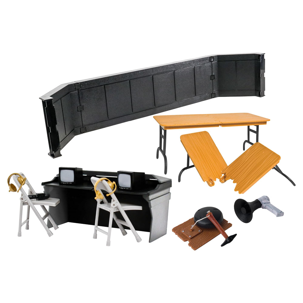 Figures Toy Company Commentators Corner table and megaphone for dramatic match moments