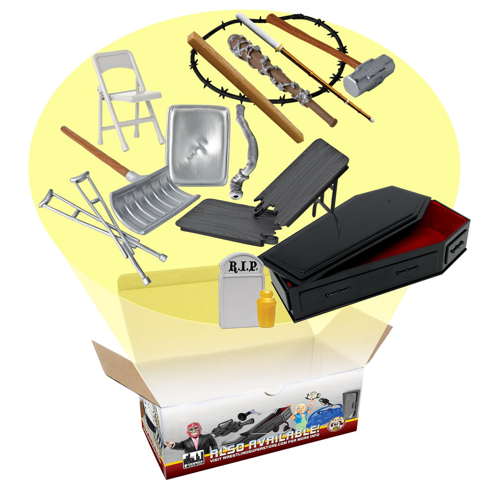 Figures Toy Company hardcore coffin 15-piece accessory set, image 1, ideal for dramatic wrestling figure displays.