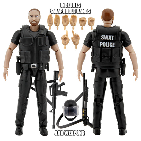 Figures Toy Company SWAT Officer removable riot helmet adds authentic protective gear