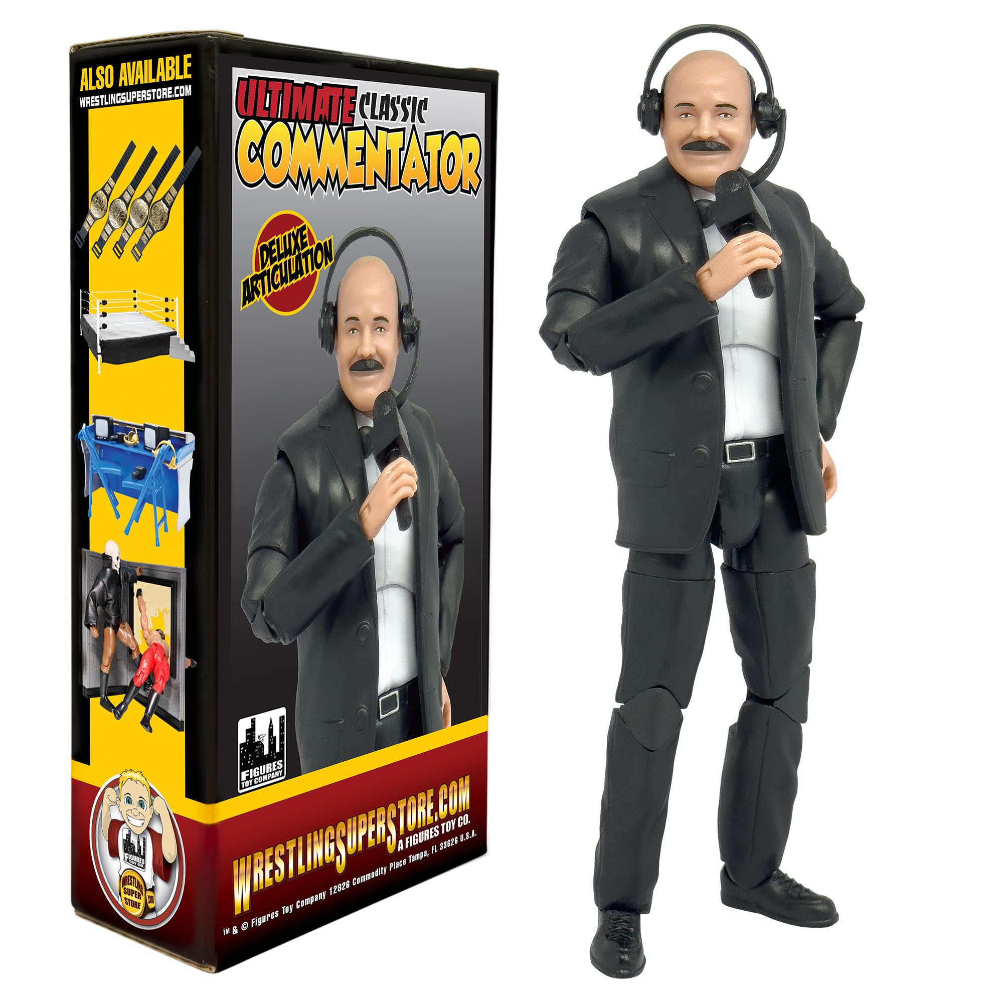 Figures Toy Company Ultimate Classic Commentator with microphone enhances authentic play-by-play.