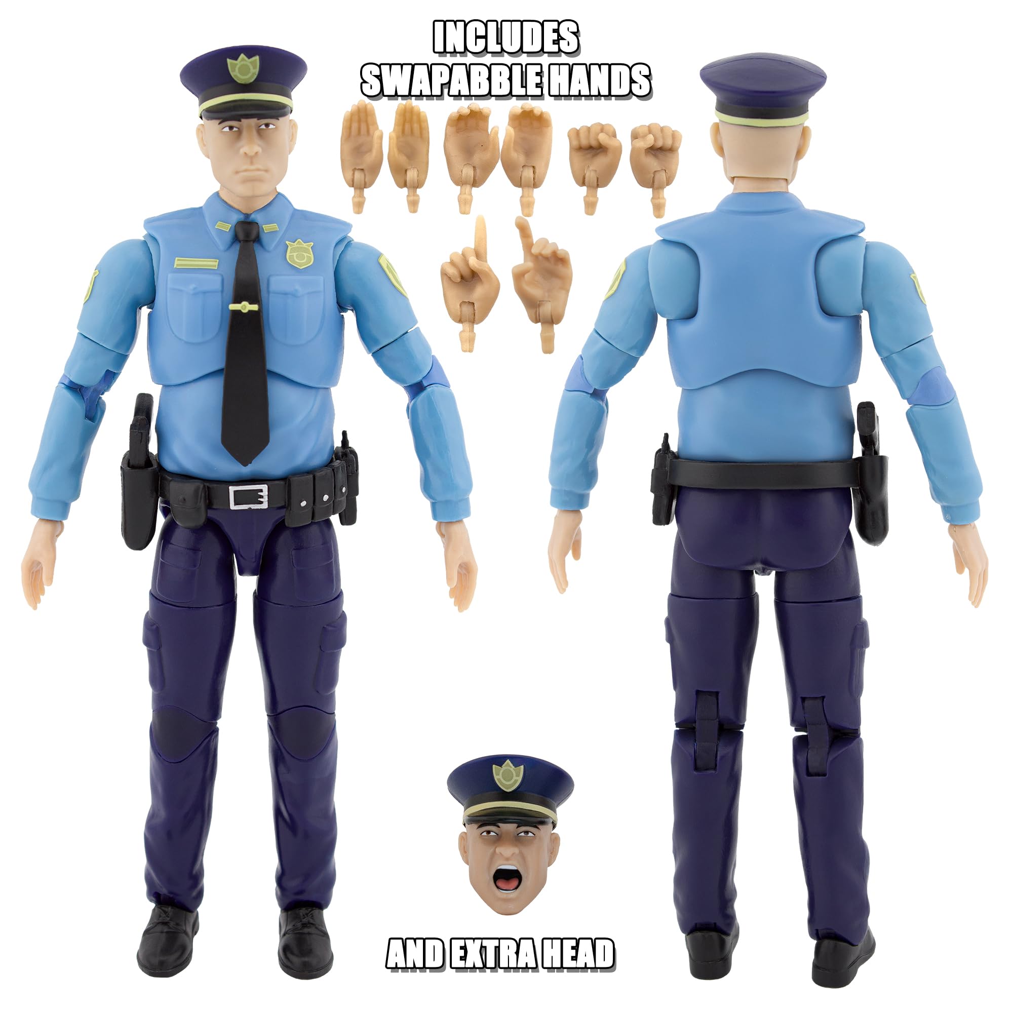 Figures Toy Company police officer figure with deluxe articulation enabling dynamic action moments.