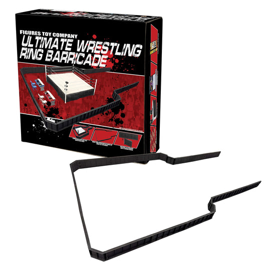 Figures Toy Company Ultimate Ring Barricade Assembly surrounds a wrestling ring for immersive battles.