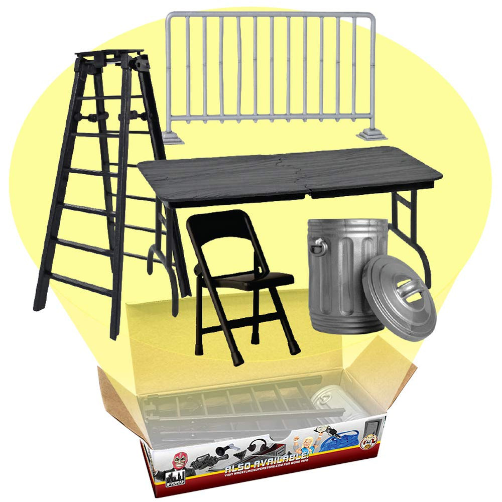 Figures Toy Company ladder for wrestling figures enables dramatic high-flying maneuvers.