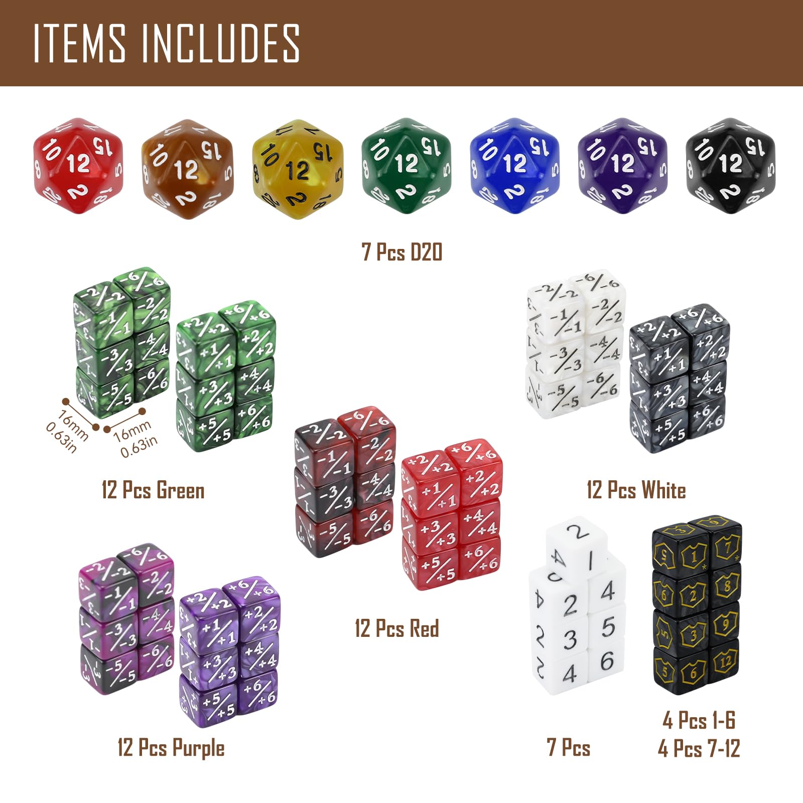 FigureSLAB dice collection closeup shows readable numbers for fast plays
