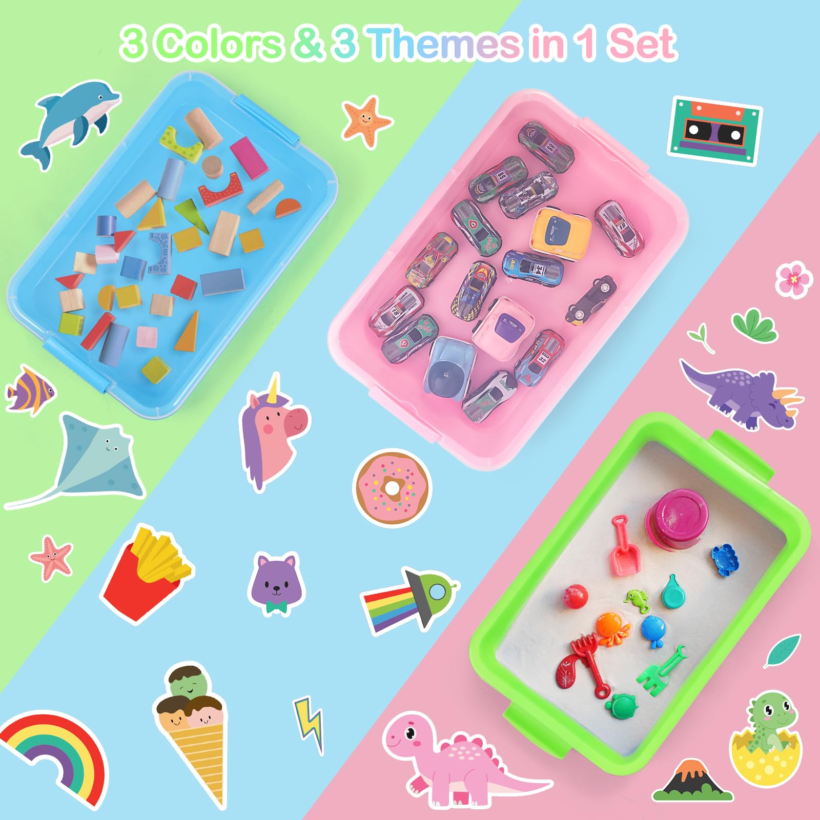 FIIOEOY sensory bin green lid for easy stack and storage