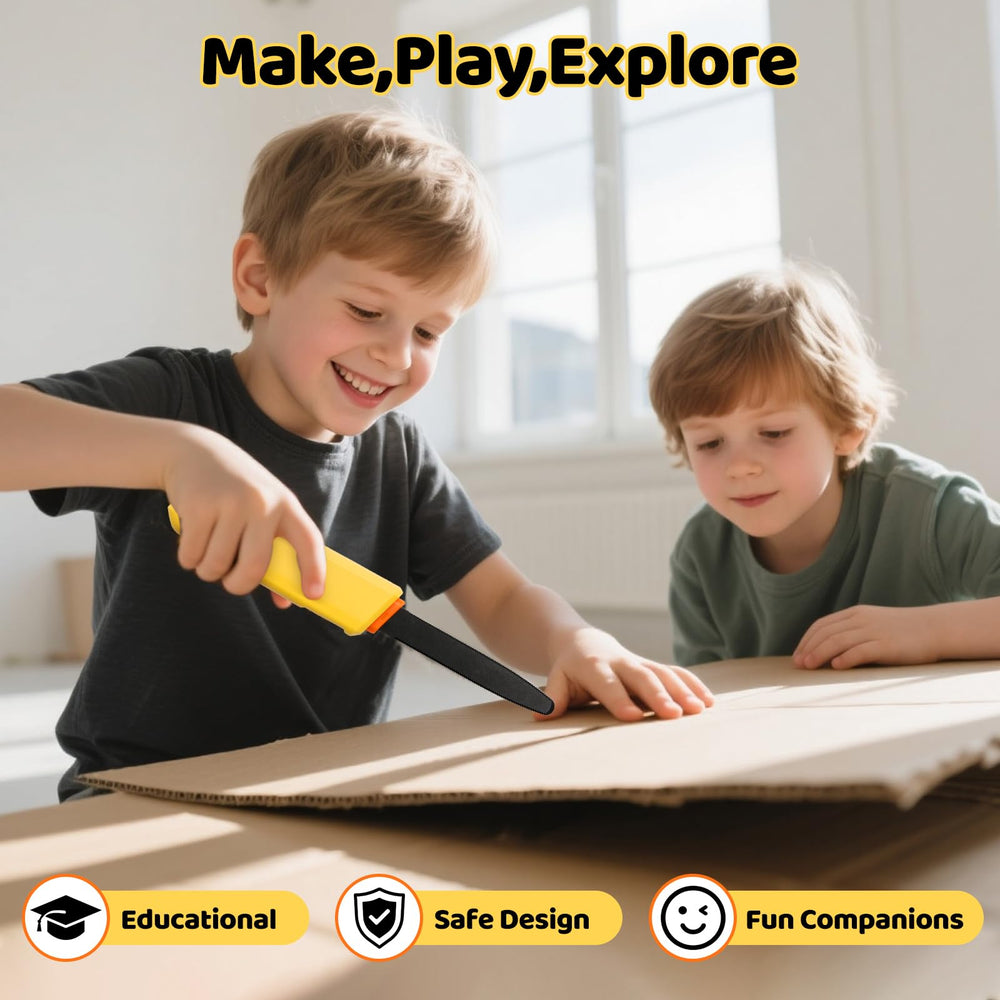 FIIOEOY crafting ideas board showing kids building cardboard models