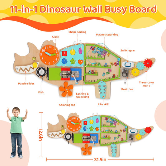 FIIOEOY dinosaur wall panel with magnetic parking for hand-eye coordination practice.