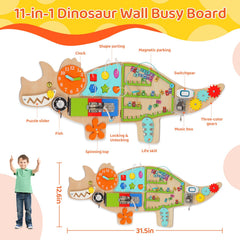 FIIOEOY dinosaur wall panel with magnetic parking for hand-eye coordination practice.