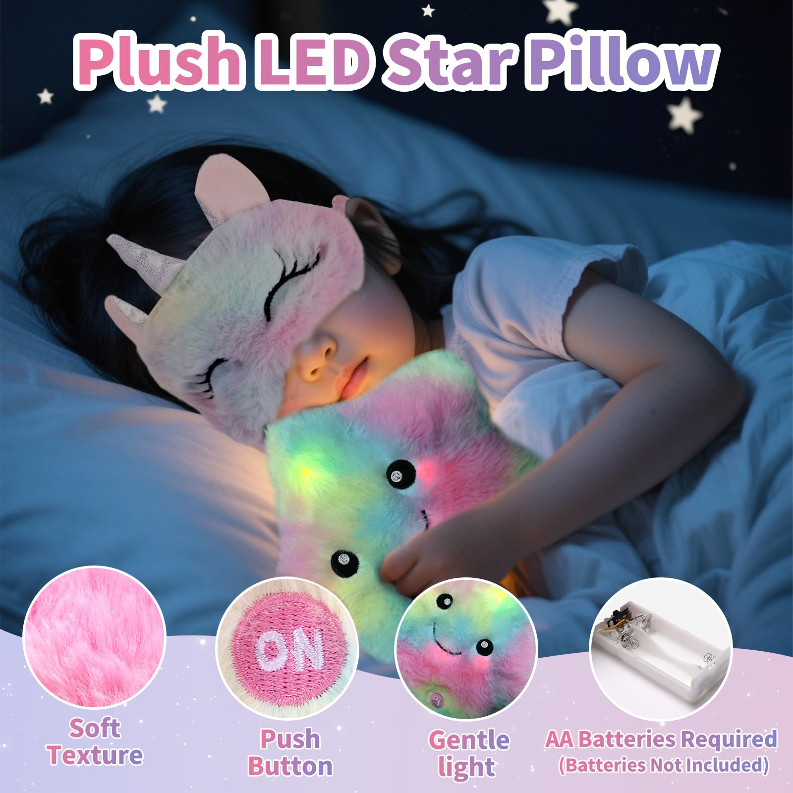 FIIOEOY LED star pillow lights up for dreamy playtime.