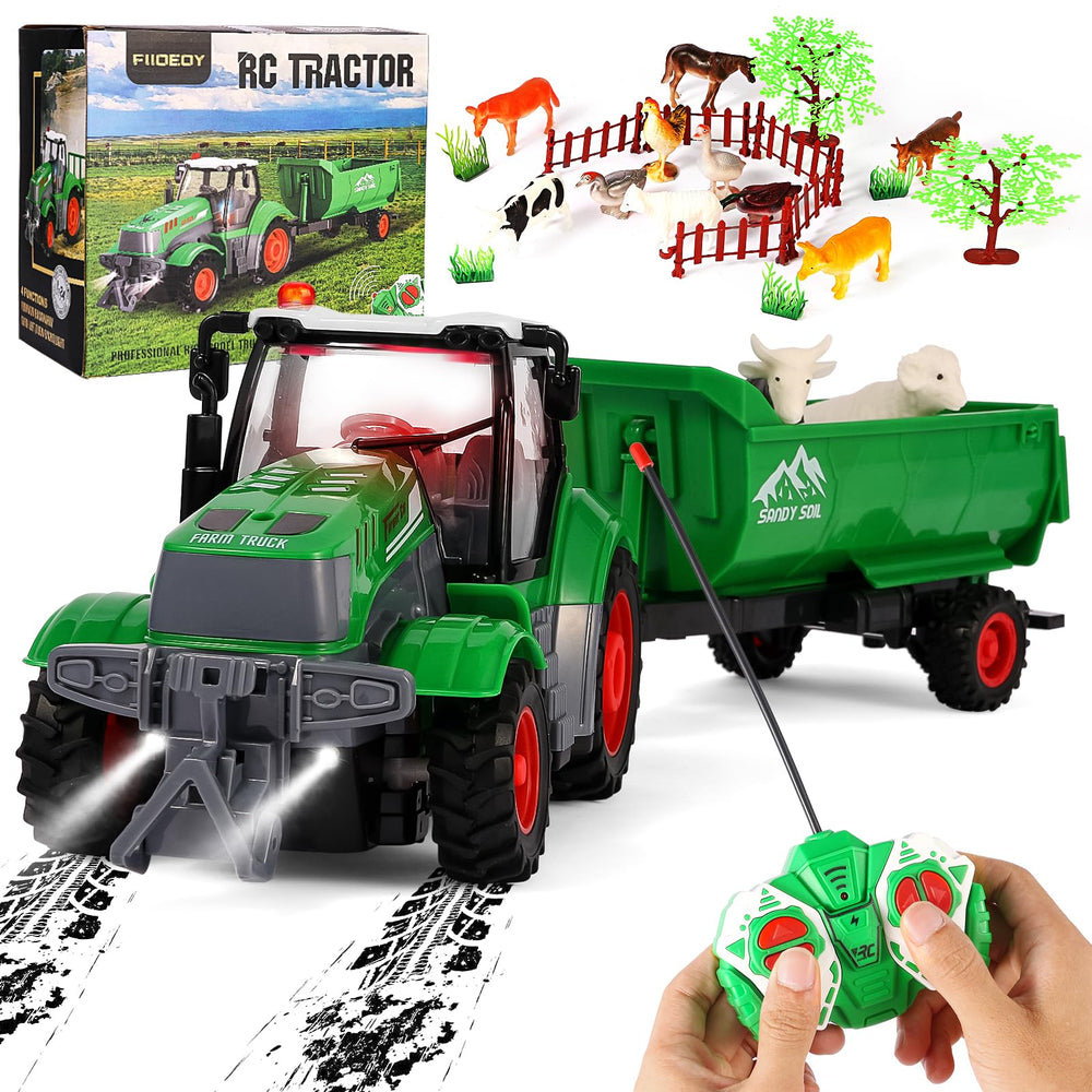FIIOEOY remote tractor with trailer shown for versatile indoor and outdoor farm play
