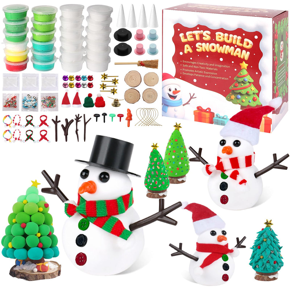 FIIOEOY snowman and Christmas tree kit with colorful clay enables mess-free crafting.
