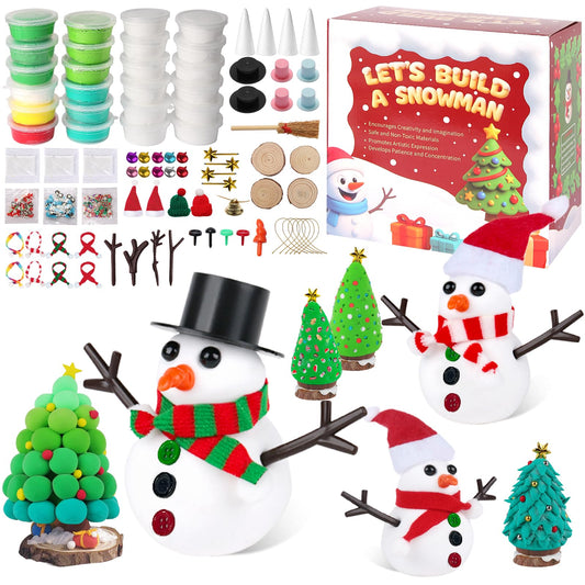 FIIOEOY snowman and Christmas tree kit with colorful clay enables mess-free crafting.