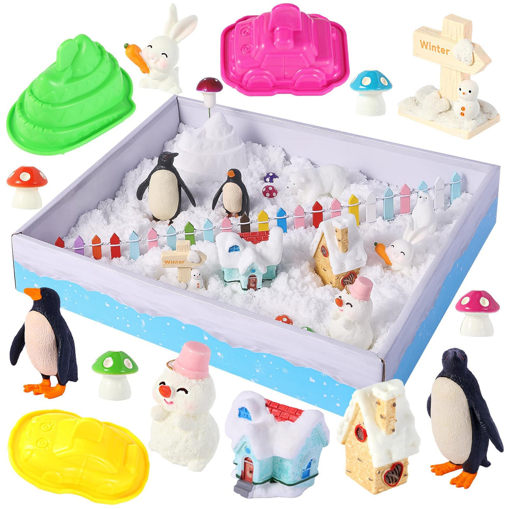 FIIOEOY winter village scene with houses and snowmen