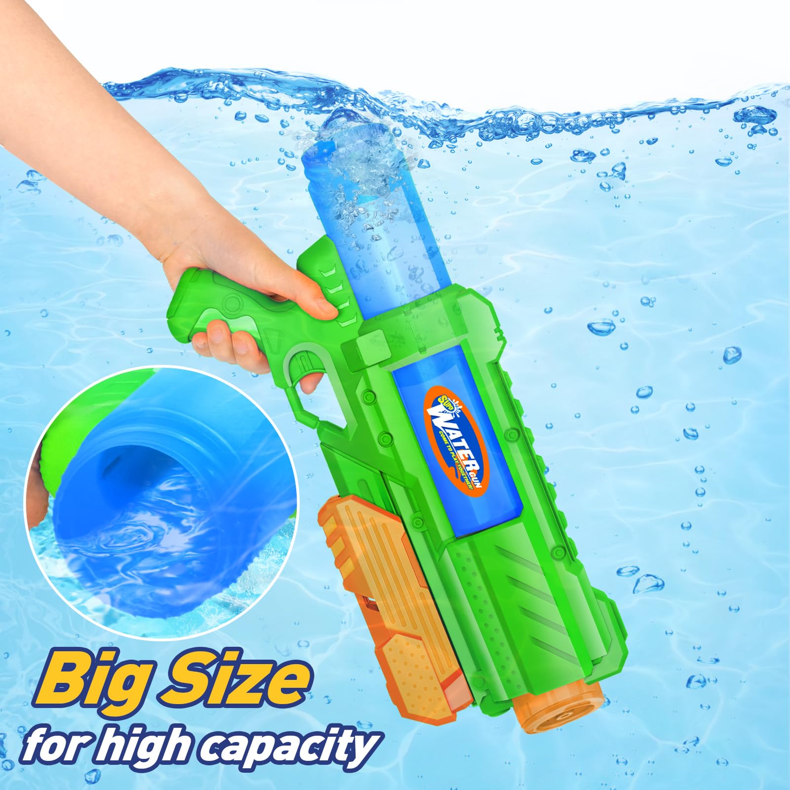 Fikamd 1200cc water capacity highlighted during action play.